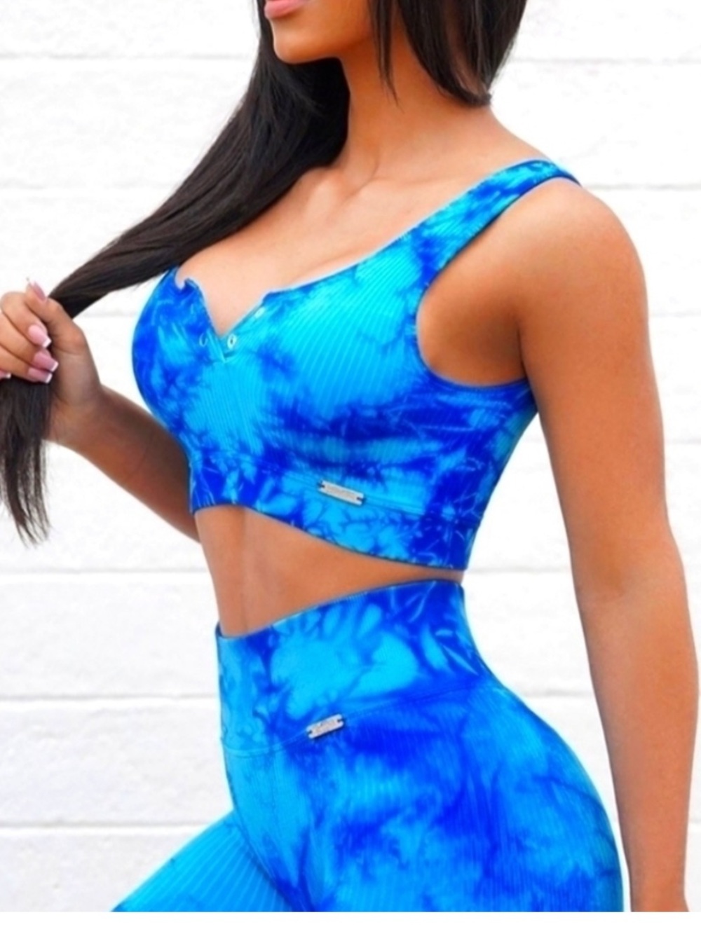 Bombshell Sportswear Ribbed Blue Tie Dye Sports Bra Medium
